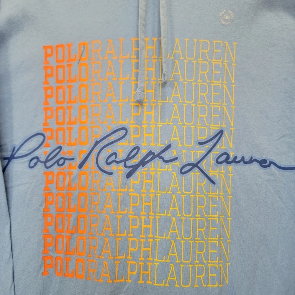 Polo Ralph Lauren Mens 3XB Blue‎ Colorful Graphics Long Sleeve Hooded Shirt NEW